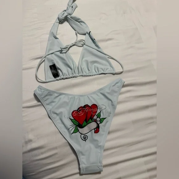 Ed Hardy Light Blue Bikini with Graphic Design - Picture 2 of 3